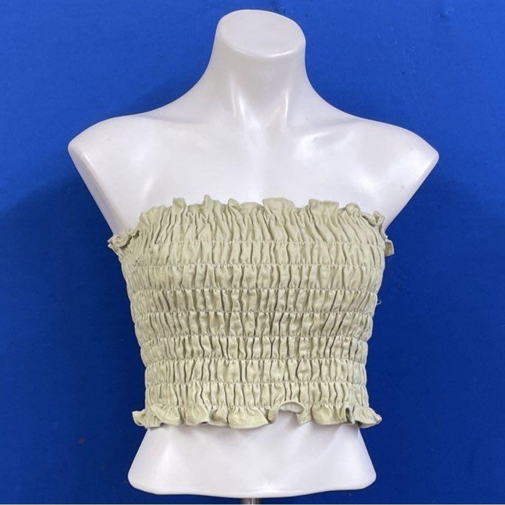 Reformation Lena Linen Tube Top Smocked Strapless Crop Flax Beige Size M - Picture 3 of 5